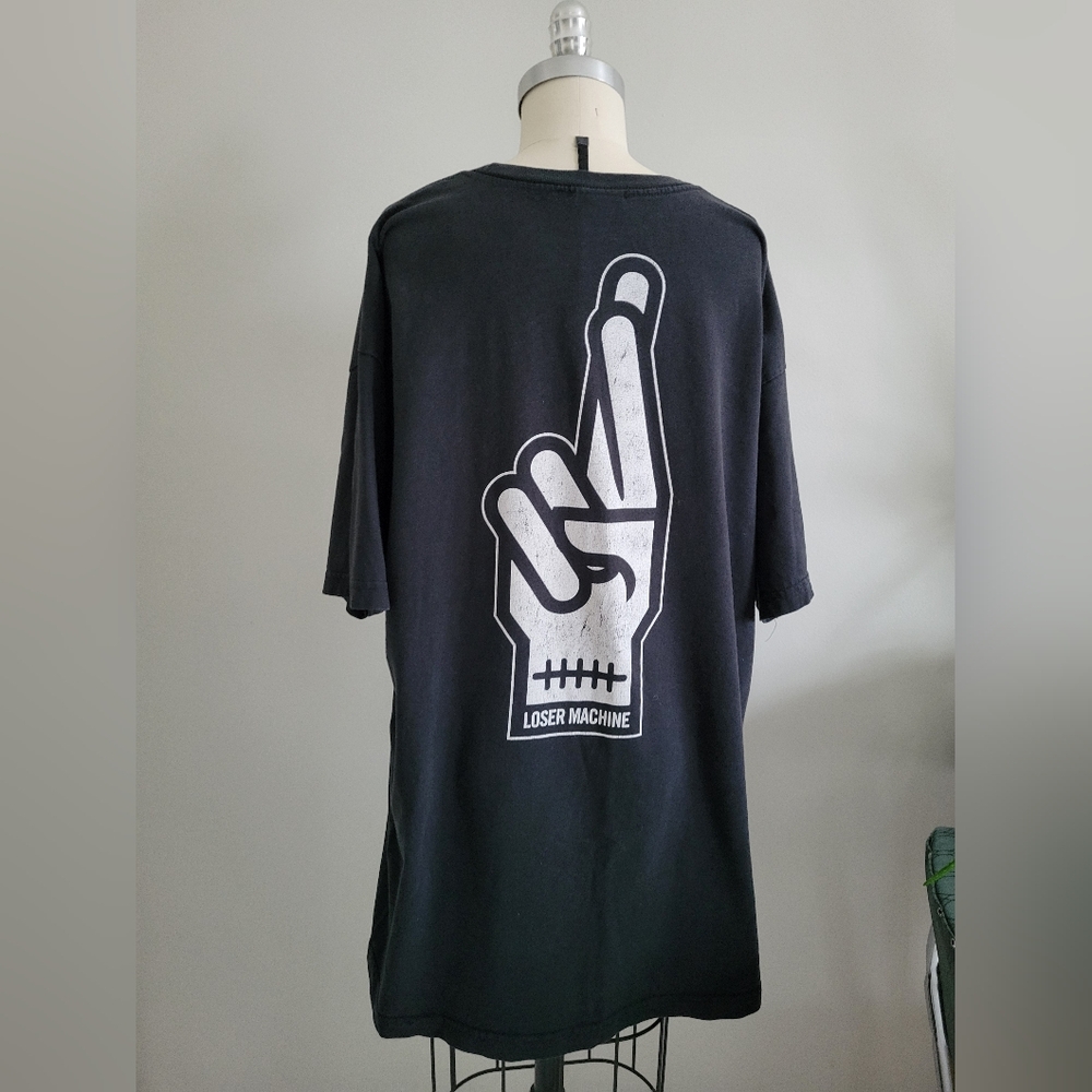 LOSER MACHINE brand black t-shirt with fingers crossed logo print